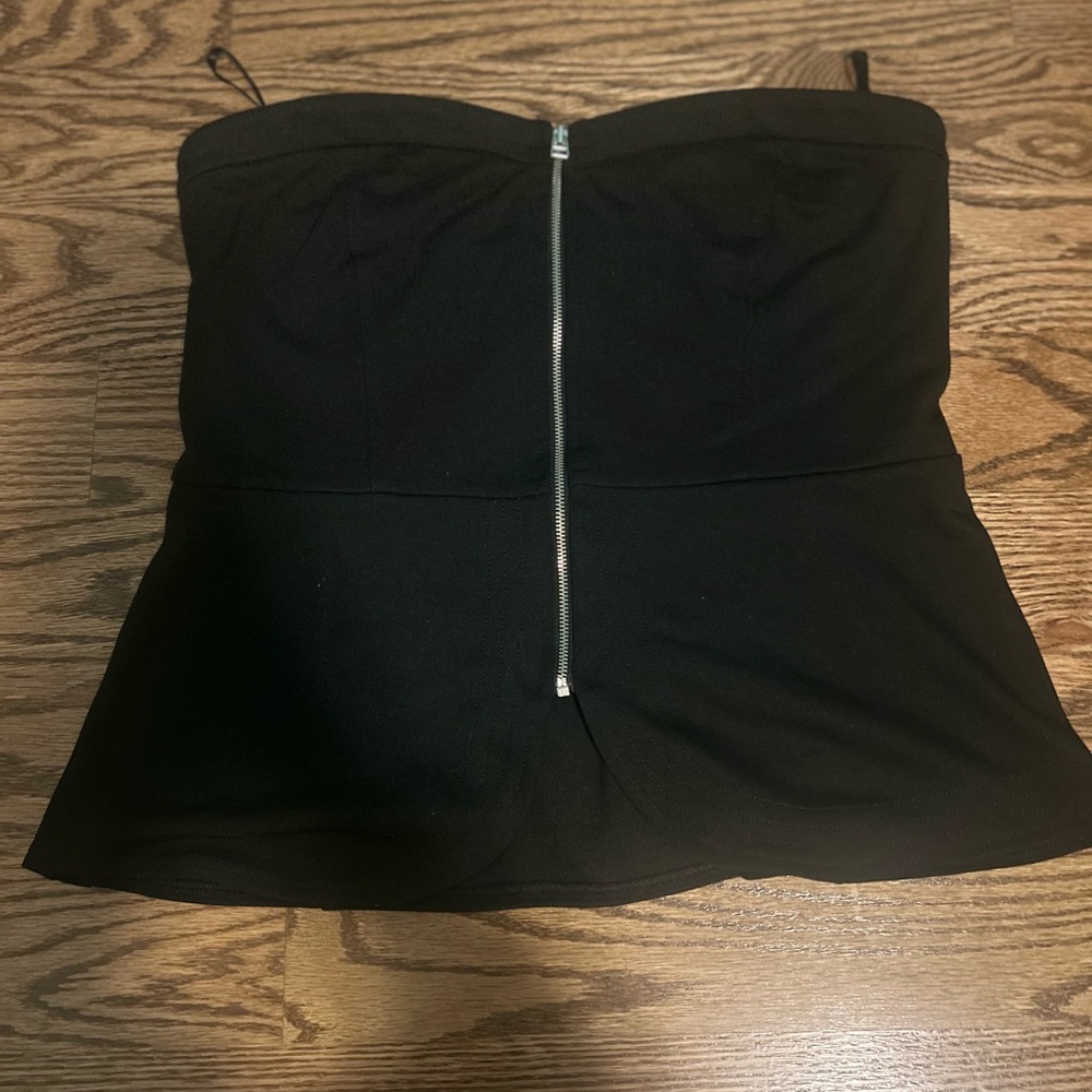 Black Strapless Zip-Up Tank Top